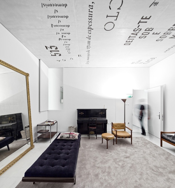 Concrete letters ceiling