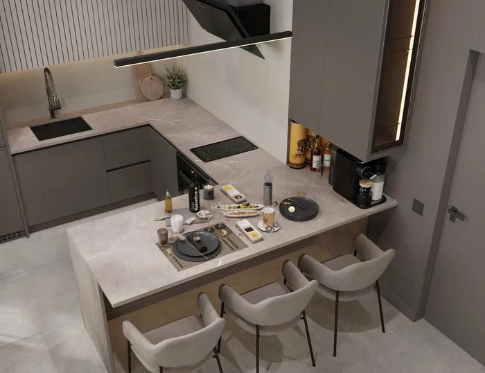 Corridor-Free Apartment with Biofireplace and Lounge Area