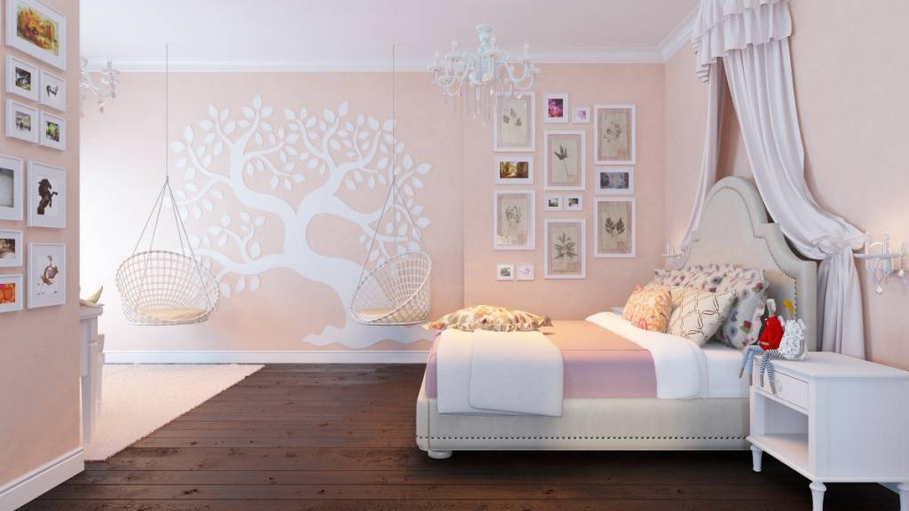 It's rare for a six-year-old girl not to imagine herself as a fairy princess, which means that marshmallow-colored walls and a canopy over the bed will be just right.