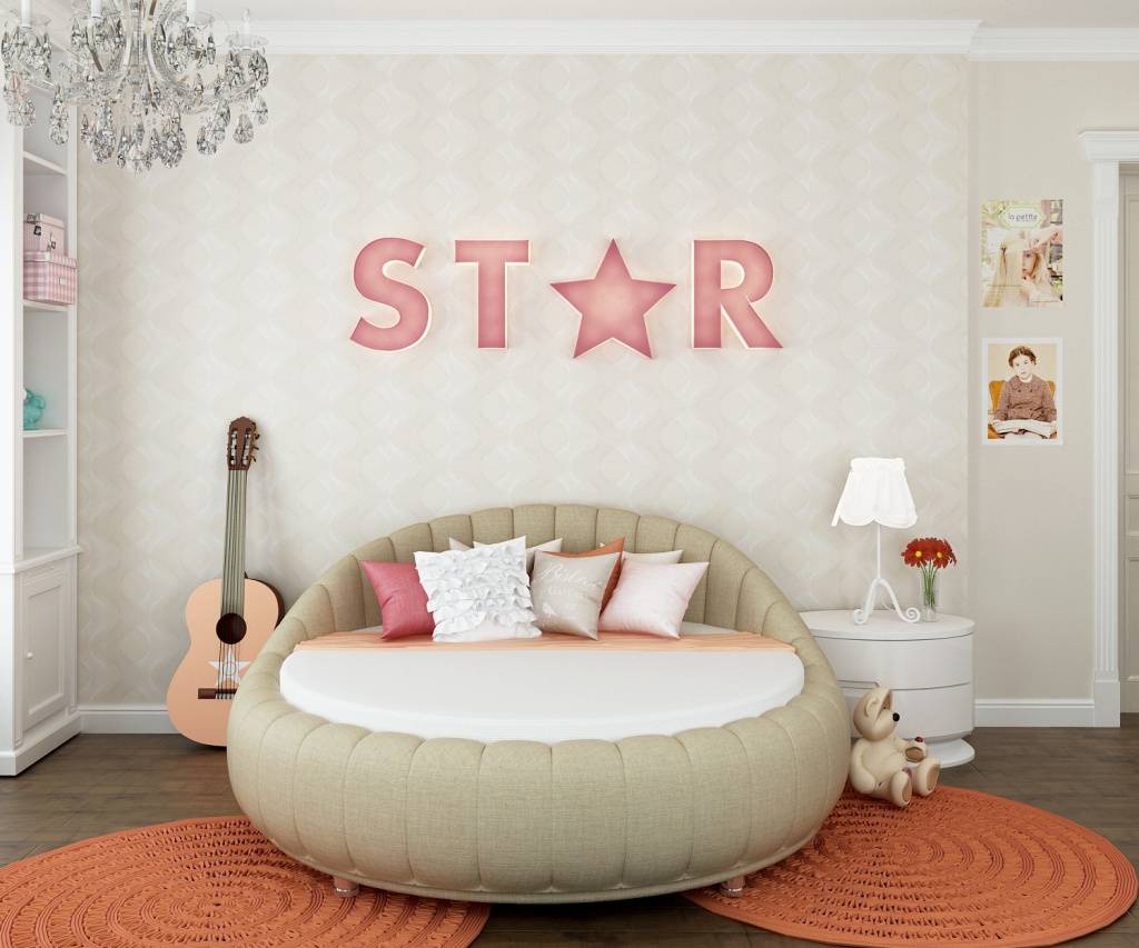 A round bed for a young star. Friends will be envious.