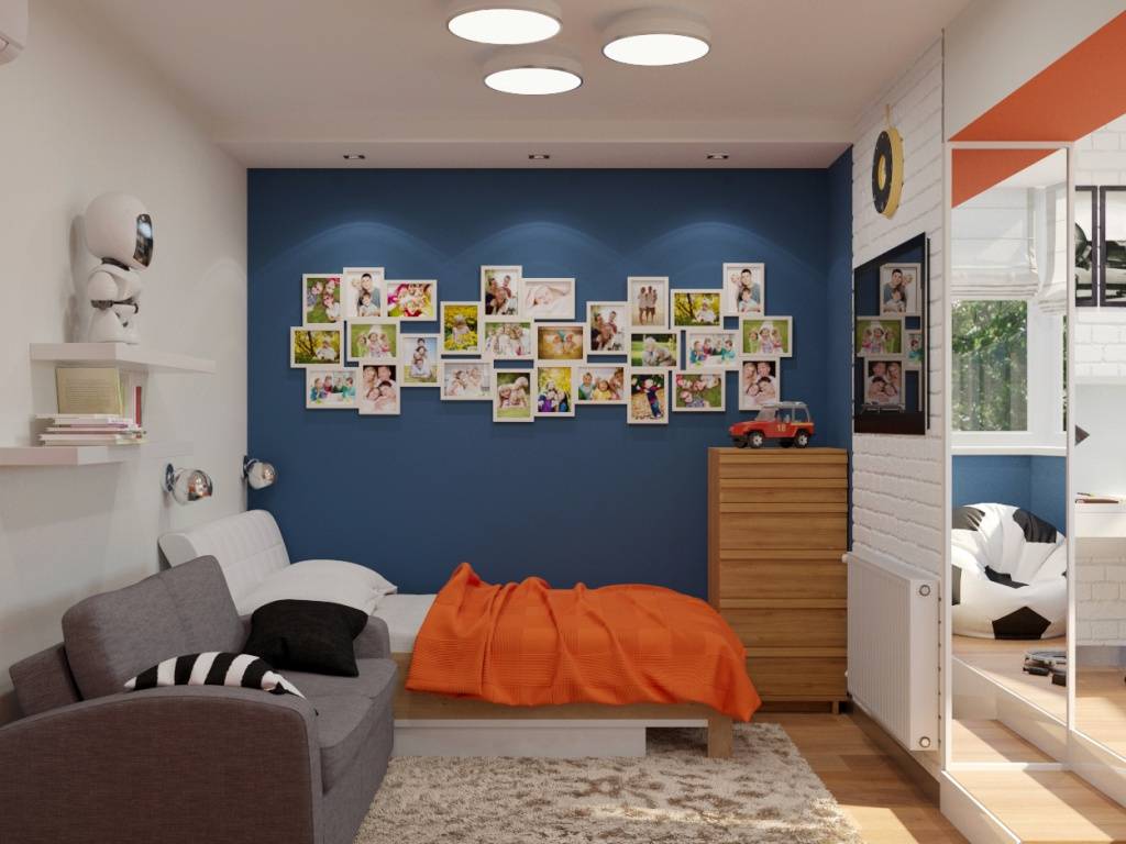 The depth of the blue color on the accent wall is emphasized by the white surroundings. Turning on your side, you quickly fall asleep, drifting off into space.