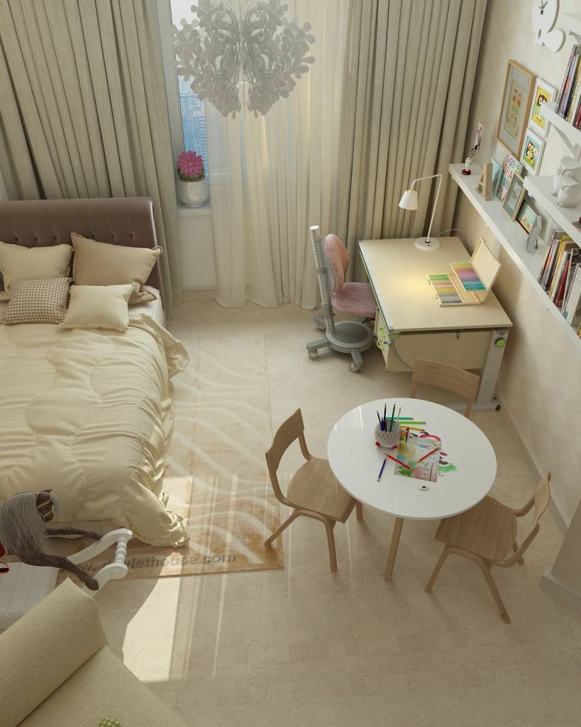 A calm color palette helps set the mood for a sound sleep or to do homework without mistakes, and you can go wild in the living room)))