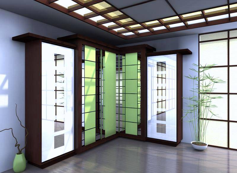 Wardrobe in Japanese style in a 25 sq.m studio apartment.