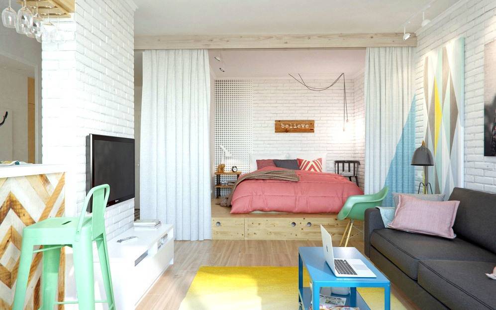 Scandinavian style in the design of a 25 sq.m studio.