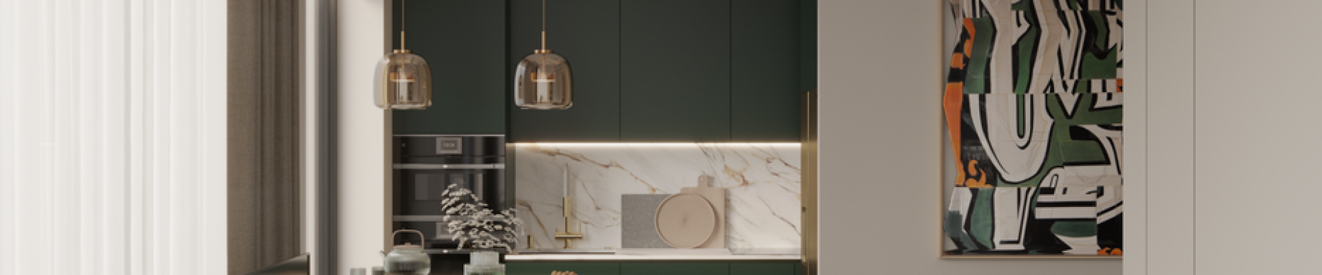 Green Kitchen, Golden Refrigerator, and Two Bathrooms: A WOW Project for Comfortable Living